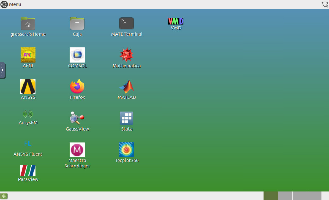 Screenshot of the ICER interactive desktop showing application icons.