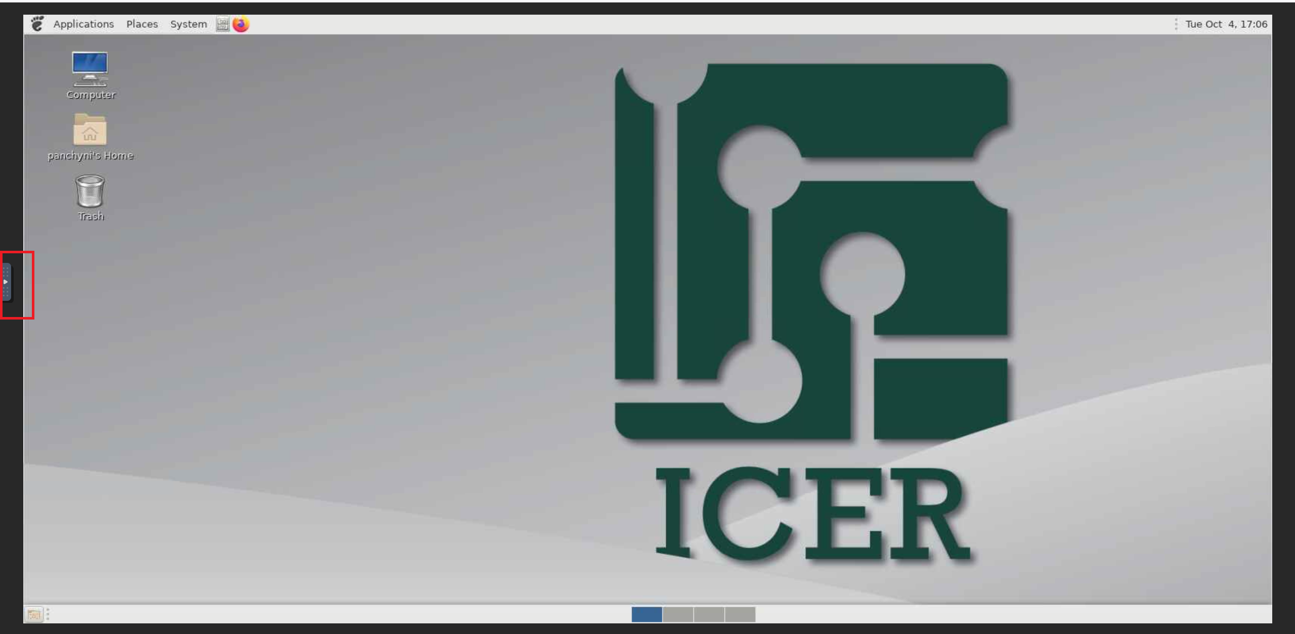 ICER interactive desktop screenshot with a red box highlighting the arrow button on the left of the screen.