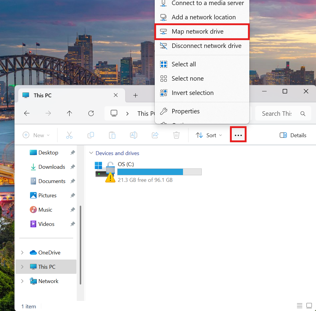 File Explorer with "Map network drive" option