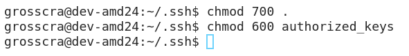 OnDemand terminal with "chmod 700 ." and "chmod 600 authorized_keys" entered